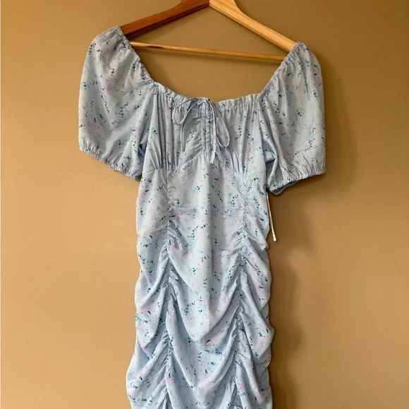 Simons Light Blue Ruched Mini Dress - Picture 1 of 5